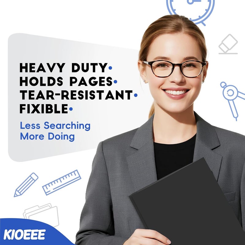 KIOEEE Black Heavy Duty Plastic Folders with 2 Pockets and 3 Prongs (6 Pack),Fit Letter Size Paper, Business Card Slot, Assorted Colors for School,Office and Home - Image 2